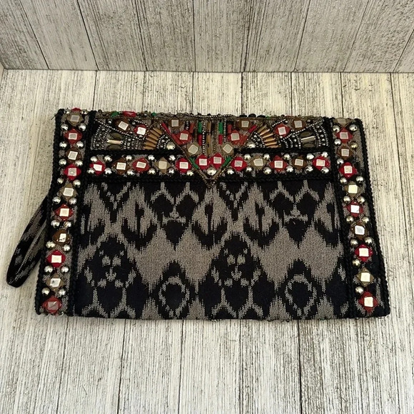 Zara Beaded And Embroidered Clutch/ Wristlet Mirror Pouch - Picture 3 of 7